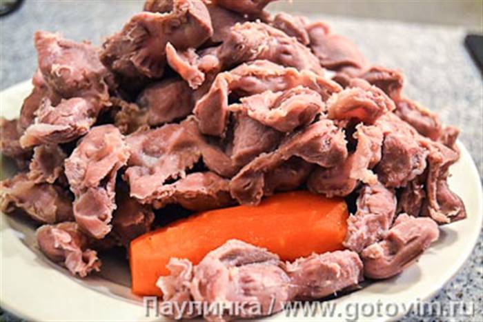 Азу з курячими шлунками, Крок 01