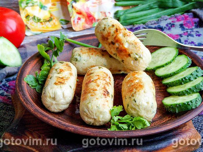 Домашні курячі сардельки. Фотографія рецепта