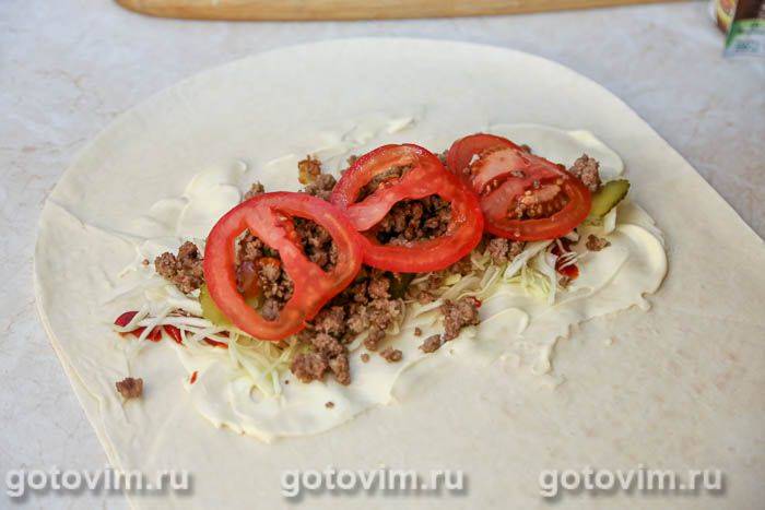Фотографії рецепта Домашня шаурма з м'ясним фаршем та овочами, 07 Домашня шаурма з м'ясним фаршем і овочами, Крок 07