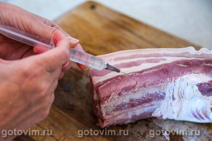 Копчена свиняча грудинка (шприцювання м'яса для копчення), Крок 04