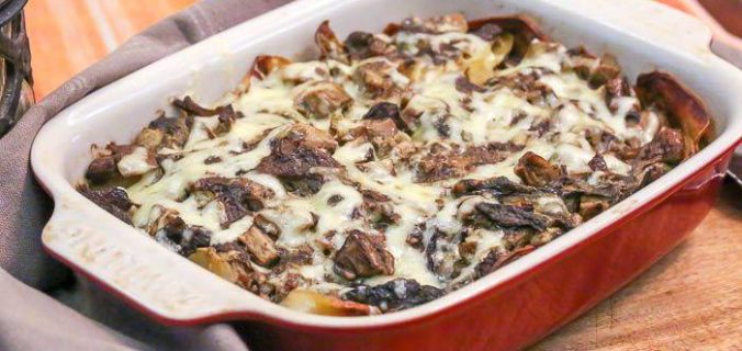 Картопля з м’ясом і грибами в духовці