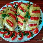 Запечена куряча грудка, шпигована солодким болгарським перцем Запечена куряча грудка, шпигована солодким болгарським перцем