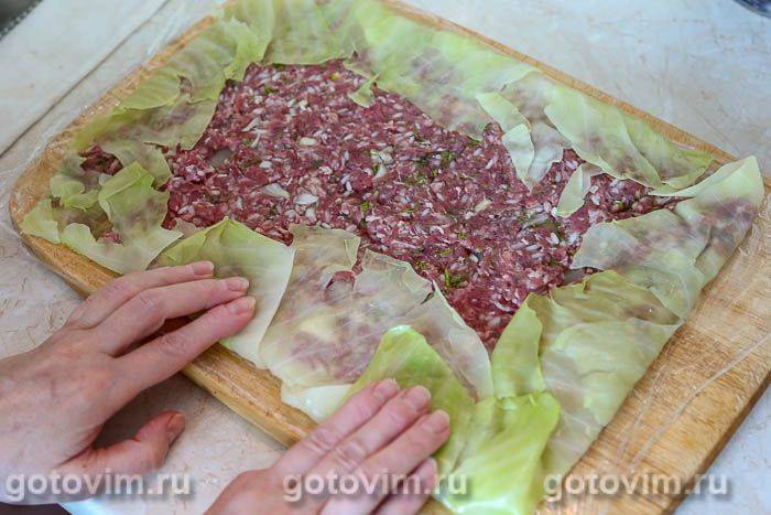 Фотографії рецепта Рулет з капусти з фаршем і рисом (в пакеті для запікання) , 06 Рулет з капусти з фаршем і рисом (в пакеті для запікання) , Крок 06